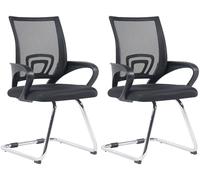 CLP Lot De 2 Chaises Cantilever Eureka en Maille I Siège Zone D'attente avec Accoudoirs I Piètement en Métal, Couleur:Noir