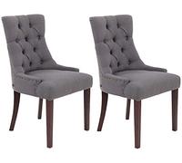 CLP Chaises salle à manger Aberdeen - Tissu rembourré, piétement hévéa - Gris foncé / Cadre Antique