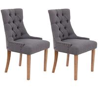 CLP Chaises Aberdeen Lot de 2 – Tissu gris foncé, rembourrées, piétement bois d'hévéa antique clair