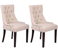 CLP – Lot de 2 chaises Aberdeen – Tissu rembourré, piétement en bois d'hévéa – Crème / Cadre Antique