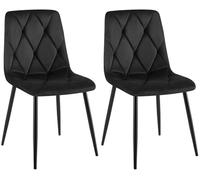 CLP Lot de 2 chaises de Salle à Manger Clairton, Chaise de Cuisine rembourrée avec revêtement matelassé, supportant jusqu'à 150 kg, Couleur:Noir, Matériel:Velours