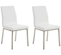 CLP Lot de 2 chaises de salle à manger Colmar – similicuir, assise rembourrée, pieds acier – blanc