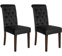 CLP Lot De 2 Chaises De Salle A Manger Lisburn I Chaises avec Pieds en Bois De Caoutchouc I Dossier Capitonné | Couleur Noir Matériel Velours