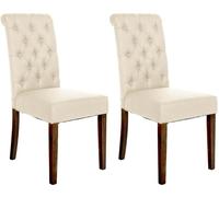 CLP Lot De 2 Chaises De Salle A Manger Lisburn I Chaises avec Pieds en Bois De Caoutchouc I Dossier Capitonné, Couleur:crème, Matériel:Tissu
