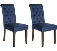 CLP Lot De 2 Chaises De Salle A Manger Lisburn I Chaises avec Pieds en Bois De Caoutchouc I Dossier Capitonné, Couleur:Bleu, Matériel:Velours