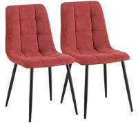 CLP Lot de 2 chaises de Salle a Manger rembourrees Antibes, chaises de Cuisine avec Dossier et Velours cotele, Pieds Metal Charge 150 kg, Couleur:Bordeaux