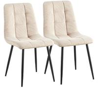 CLP Lot de 2 chaises de Salle a Manger rembourrees Antibes, chaises de Cuisine avec Dossier et Velours cotele, Pieds Metal Charge 150 kg, Couleur:crème