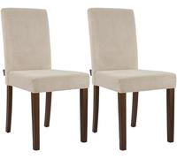 CLP Lot de 2 chaises de Salle a Manger rembourrees Ina avec Dossier, Chaise de Cuisine en Velours cotele, Pieds en Bois Robustes | Couleur Brun Clair Couleur du Cadre Antique foncé