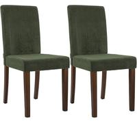 CLP Lot de 2 chaises de Salle a Manger rembourrees Ina avec Dossier, Chaise de Cuisine en Velours cotele, Pieds en Bois Robustes | Couleur Vert Couleur du Cadre Antique foncé