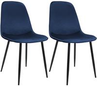 CLP Lot de 2 chaises de Salle à Manger rembourrées Maryam, Chaise de Cuisine avec Dossier et Structure en métal Noir, supporte 'à 150 kg | Couleur Bleu foncé Matériel Velours