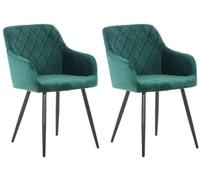 CLP Lot de 2 chaises de salle à manger Shila velours accoudoirs piètement métal noir vert H 84 cm