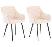 CLP Chaises de salle à manger Shila – Lot de 2, velours beige, accoudoirs, piètement métal noir
