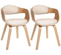 CLP Lot de 2 chaises Kingston ergonomiques, Dossier rembourré, Simili Cuir & Bois, Charge Max. 150 kg, Couleur:Nature/crème