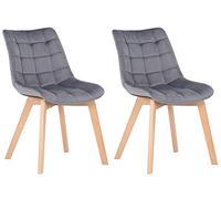 CLP Lot de 2 Chaises de salle à manger Passaic velours avec pieds en Bois de hêtre , Gris Gris G