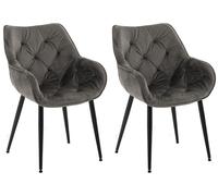 CLP Lot de 2 chaises Tanna Velours I Chaise de Salle à Manger avec accoudoirs I Chaise rembourrée matelassée, Couleur:Anthracite