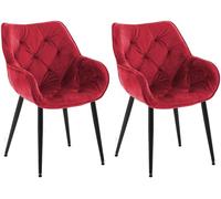 CLP Lot de 2 chaises Tanna Velours I Chaise de Salle à Manger avec accoudoirs I Chaise rembourrée matelassée, Couleur:Rouge