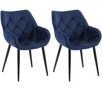CLP Lot de 2 chaises Tanna Velours I Chaise de Salle à Manger avec accoudoirs I Chaise rembourrée matelassée, Couleur:Bleu foncé