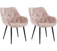 CLP Lot de 2 chaises Tanna Velours I Chaise de Salle à Manger avec accoudoirs I Chaise rembourrée matelassée, Couleur:Rose