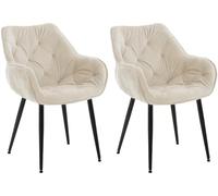 CLP Lot de 2 chaises Tanna Velours I Chaise de Salle à Manger avec accoudoirs I Chaise rembourrée matelassée, Couleur:crème