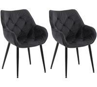 CLP Lot de 2 chaises Tanna Velours I Chaise de Salle à Manger avec accoudoirs I Chaise rembourrée matelassée, Couleur:Noir