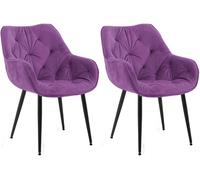 CLP Lot de 2 chaises Tanna Velours I Chaise de Salle à Manger avec accoudoirs I Chaise rembourrée matelassée, Couleur:Violet