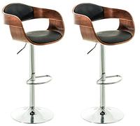 CLP Lot De 2 Tabouret De Bar Kingstone Similicuir I Set 2 Chaise Hautes Hauteur Réglable Dossier I Pičtement Et Repose-Pied en Métal Chromé, Couleur:Noyer/Noir