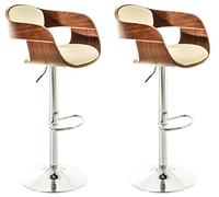 CLP Lot De 2 Tabouret De Bar Kingstone Similicuir I Set 2 Chaise Hautes Hauteur Réglable Dossier I Pičtement Et Repose-Pied en Métal Chromé, Couleur:Noyer/crčme