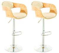 CLP Lot De 2 Tabouret De Bar Kingstone Similicuir I Set 2 Chaise Hautes Hauteur Réglable Dossier I Pičtement Et Repose-Pied en Métal Chromé, Couleur:Nature/crčme