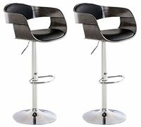 CLP Lot De 2 Tabouret De Bar Kingstone Similicuir I Set 2 Chaise Hautes Hauteur Réglable Dossier I Piètement Et Repose-Pied en Métal Chromé | Couleur Noir/Gris