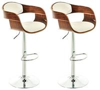 CLP Lot De 2 Tabouret De Bar Kingstone Similicuir I Set 2 Chaise Hautes Hauteur Réglable Dossier I Pičtement Et Repose-Pied en Métal Chromé, Couleur:Noyer/Blanc