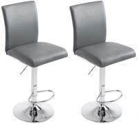 CLP Lot de 2 Tabouret de Bar Köln Similicuir Réglable en Hauteur Dossier et Repose-Pied I Chaise Haute de Bar Confortable Pied en Métal I Coule | Couleur Gris