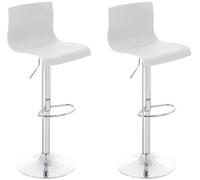 CLP Lot De 2 Tabouret De Bar Réglable en Hauteur Dossier Et Repose-Pied I Chaise Haute De Bar Assise Plastique Solide Pied en Métal | Couleur Blanc