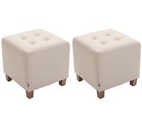 CLP Lot De 2 Tabourets Bas Pharao en Tissu I Repose-Pieds Carré Rembourré Capitonné I Ottomane avec Pieds en Bois, Couleur:crème