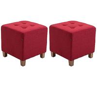 CLP Lot De 2 Tabourets Bas Pharao en Tissu I Repose-Pieds Carré Rembourré Capitonné I Ottomane avec Pieds en Bois, Couleur:Rouge