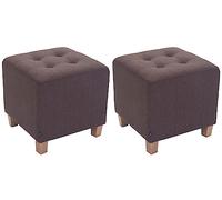CLP Lot De 2 Tabourets Bas Pharao en Tissu I Repose-Pieds Carré Rembourré Capitonné I Ottomane avec Pieds en Bois, Couleur:Marron