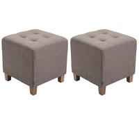 CLP Lot De 2 Tabourets Bas Pharao en Tissu I Repose-Pieds Carré Rembourré Capitonné I Ottomane avec Pieds en Bois, Couleur:Taupe