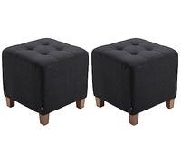 CLP Lot De 2 Tabourets Bas Pharao en Tissu I Repose-Pieds Carré Rembourré Capitonné I Ottomane avec Pieds en Bois | Couleur Noir