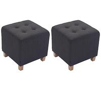 CLP Lot De 2 Tabourets Bas Pharao en Tissu I Repose-Pieds Carré Rembourré Capitonné I Ottomane avec Pieds en Bois, Couleur:Gris foncé