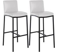 CLP Lot de 2 tabourets de Bar avec Dossier Freeport, Assise rembourrée, Style Moderne, piètement métal Noir Mat avec Repose-Pieds | Couleur Blanc Matériel Similicuir