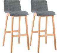 CLP Trading GmbH Tabourets de bar en tissu, piètement hêtre, sièges rembourrés, lot de 2, gris clair
