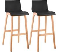 CLP Lot de 2 Tabourets de Bar avec dossiers Hover, sièges en Plastique, piètements en hêtre Stable Couleur Noir