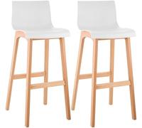 CLP Lot de 2 Tabourets de Bar avec dossiers Hover, sièges en Plastique, piètements en hêtre Stable Couleur Blanc