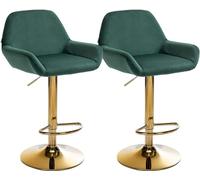 CLP Lot de 2 tabourets de Bar Braga en Velours Structure dorée I Réglable en Hauteur et pivotant à 360° I Chaise de Bar Moderne Couleur Vert foncé