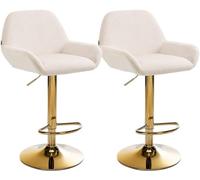 CLP Lot de 2 tabourets de Bar Braga en Velours Structure dorée I Réglable en Hauteur et pivotant à 360° I Chaise de Bar Moderne Couleur crème