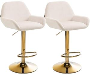 CLP Lot de 2 tabourets de Bar Braga en Velours Structure dorée I Réglable en Hauteur et pivotant à 360° I Chaise de Bar Moderne Couleur crème