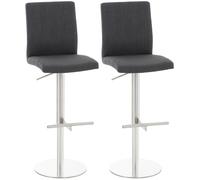 CLP Lot De 2 Tabourets De Bar Cadiz en Tissu I Chaise Haute De Bar/Cuisine avec Repose-Pied I Tabouret De Comptoir Réglable Et Pivotant, Couleur:Gris foncé, Couleur du Cadre:Acier Inoxydable