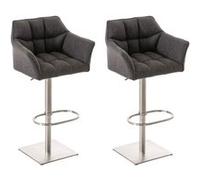 CLP Lot de 2 tabourets de bar Damaso en tissu , Acier inoxydable/Gris titane Gris titane G