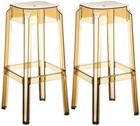 CLP Lot De 2 Tabourets De Bar Fox en Plastique I Chaises D'Interieur Et D'Extérieure avec Repose-Pieds I Chaise Haute Design Plastique, Couleur:Ambre