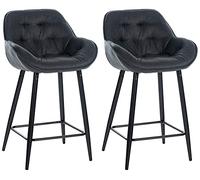 CLP Lot De 2 Tabourets De Bar Gibson en Velours Ou Tissu I Chaises Hautes avec Pieds en Metal I Repose-Pieds I Assise Rembourée, Couleur:Gris foncé, Matériel:Tissu