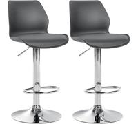 CLP Lot De 2 Tabourets De Bar Gilbert I avec Assise Rembourrée en Similicuir I Réglable en Hauteur, Pivotant avec Repose-Pieds Et Dossier | Couleur Gris Matériel Plastique